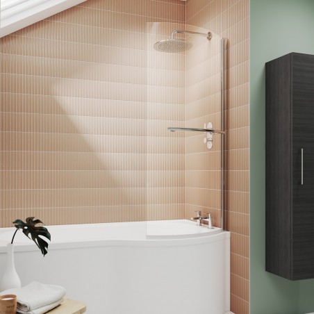 Curved P-Bath Bath Screen With Rail 720mm x 1435mm