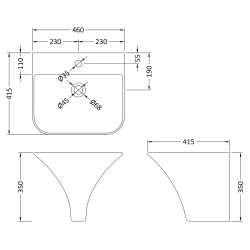 Grace Wall Hung Basin - Technical Drawing