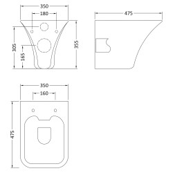 Rimless Wall Hung Toilet Pan with Quick Release Soft Close Toilet Seat - Technical Drawing