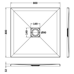 Grey Slate Slimline Square Shower Tray 800 x 800mm - Technical Drawing
