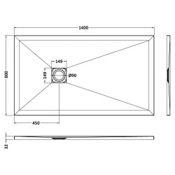 Grey Slate Slimline Rectangular Shower Tray 1400 x 800mm - Technical Drawing