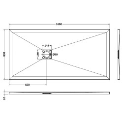 Grey Slate Slimline Rectangular Shower Tray 1600 x 800mm - Technical Drawing