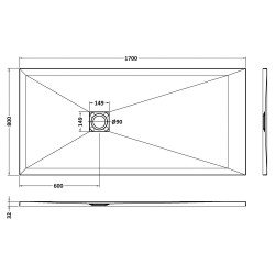 Grey Slate Slimline Rectangular Shower Tray 1700 x 800mm - Technical Drawing