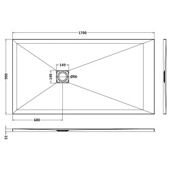 Grey Slate Slimline Rectangular Shower Tray 1700 x 900mm - Technical Drawing