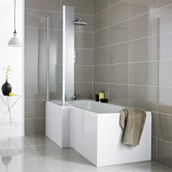 1700mm Square Shower Front Bath Panel - Gloss White - Insitu