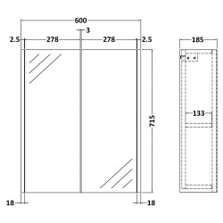 Juno Coastal Grey 600mm Mirror Cabinet - Technical Drawing