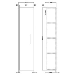 Juno Coastal Grey Wall Hung 350 x 1433mm Bathroom Cabinet - Technical Drawing