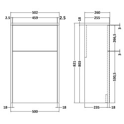 Havana 500mm WC Unit - Metallic Slate - Technical Drawing