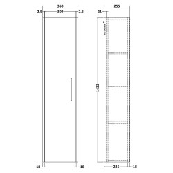 Juno 350mm Wall Hung Tall Storage Unit - Metallic Slate - Technical Drawing