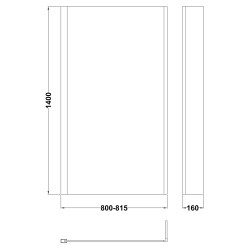 Pacific Matt Black Framed Square Bath Screen with Fixed Return Panel 1400mm H x 800mm W - 6mm Glass - Technical Drawing