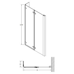 Quattro Bath Screen Double Hinged 812mm x 1400mm - Technical Drawing