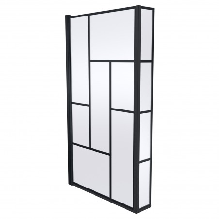 Matt Black Fixed Abstract Block Framed Bath Screen with Fixed Return 795 x 1430mm