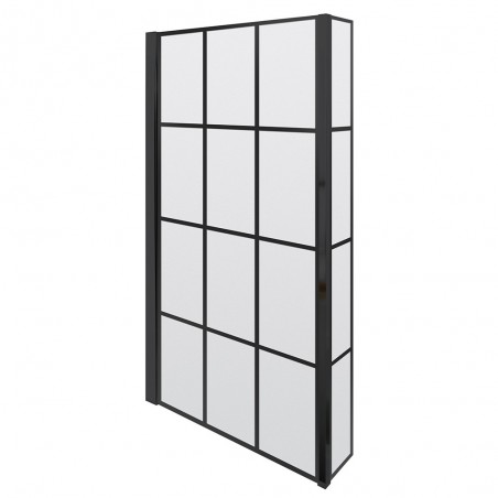 Matt Black Grid Framed Bath Screen with Fixed Return 808 x 1430mm