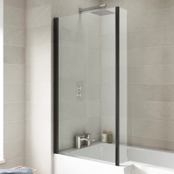 Matt Black Bath Screen with Fixed Return 808 x 1430mm - Insitu