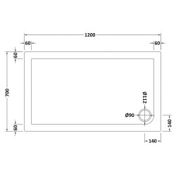 Slip Resistant Rectangular Shower Tray 1200 x 700mm - Technical Drawing