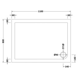 Slip Resistant Rectangular Shower Tray 1100 x 800mm - Technical Drawing