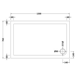 Slip Resistant Rectangular Shower Tray 1200 x 760mm - Technical Drawing