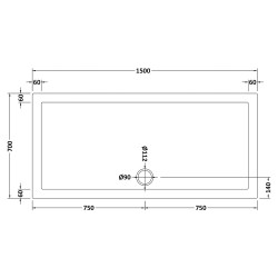 Slip Resistant Rectangular Shower Tray 1500 x 700mm - Technical Drawing