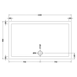 Slip Resistant Rectangular Shower Tray 1500 x 900mm - Technical Drawing