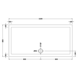 Slip Resistant Rectangular Shower Tray 1600 x 800mm - Technical Drawing
