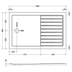 Slip Resistant Walk In Rectangular Shower Tray 1400mm x 900mm - White - Technical Drawing