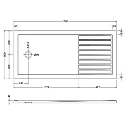 Slip Resistant Walk In Rectangular Shower Tray 1700mm x 800mm - White - Technical Drawing