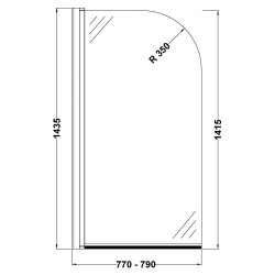 Straight Bath Screen 790mm x 1435mm - Technical Drawing