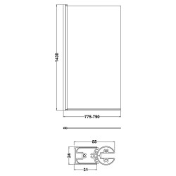 Matt Black Bath Screen 785mm x 1430mm - Technical Drawing