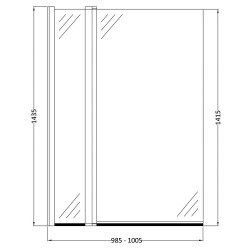 Square Bath Screen With Fixed Panel 1005mm x 1435mm - Technical Drawing