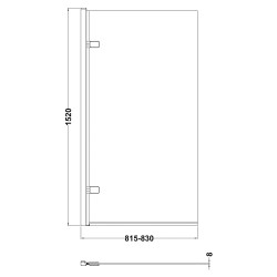 Chrome Square Hinged Bath Screen 830 x 1520mm - Technical Drawing