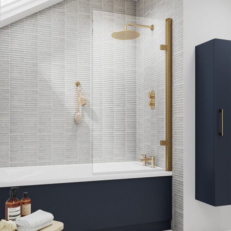 Brushed Brass Square Hinged Bath Screen 830 x 1520mm