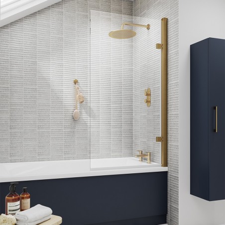 Brushed Brass Square Hinged Bath Screen 830 x 1520mm