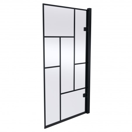 Matt Black Fixed Abstract Block Framed Bath Screen 830 x 1430mm