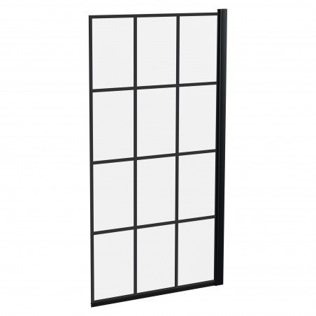 Matt Black Grid Framed Bath Screen 785 x 1430mm