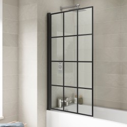 Matt Black Grid Framed Bath Screen 785 x 1430mm - Insitu