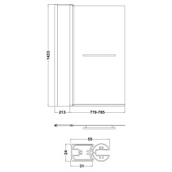 Square Bath Screen With Fixed Panel & Rail 1005mm x 1435mm - Technical Drawing