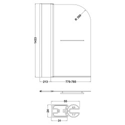 Straight Bath Screen Fixed Panel & Rail 1005mm x 1435mm - Technical Drawing