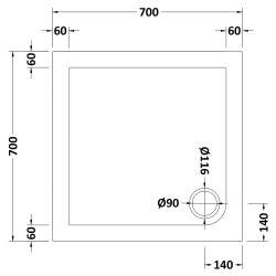 Square Shower Tray 700mm x 700mm - Technical Drawing