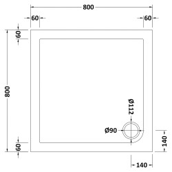 Square Shower Tray 800mm x 800mm - Technical Drawing
