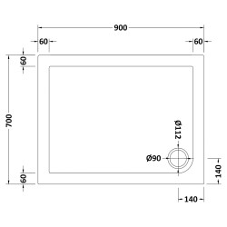 Rectangular Shower Tray 900mm x 700mm - Technical Drawing