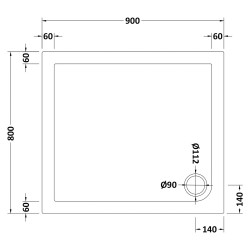 Rectangular Shower Tray 900mm x 800mm - Technical Drawing