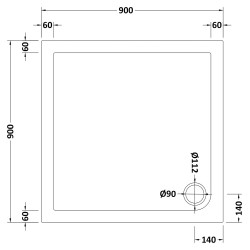 Square Shower Tray 900mm x 900mm - Technical Drawing