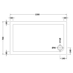 Rectangular Shower Tray 1200mm x 700mm - Technical Drawing
