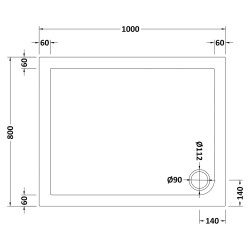 Rectangular Shower Tray 1000mm x 800mm - Technical Drawing