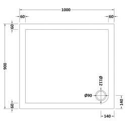 Rectangular Shower Tray 1000mm x 900mm - Technical Drawing