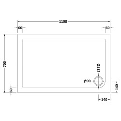 Rectangular Shower Tray 1100mm x 700mm - Technical Drawing