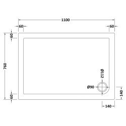 Rectangular Shower Tray 1100mm x 760mm - Technical Drawing