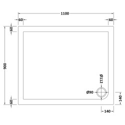 Rectangular Shower Tray 1100mm x 900mm - Technical Drawing