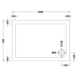 Rectangular Shower Tray 1000mm x 700mm - Technical Drawing