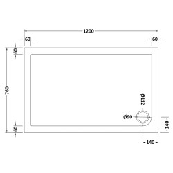 Rectangular Shower Tray 1200mm x 760mm - Technical Drawing